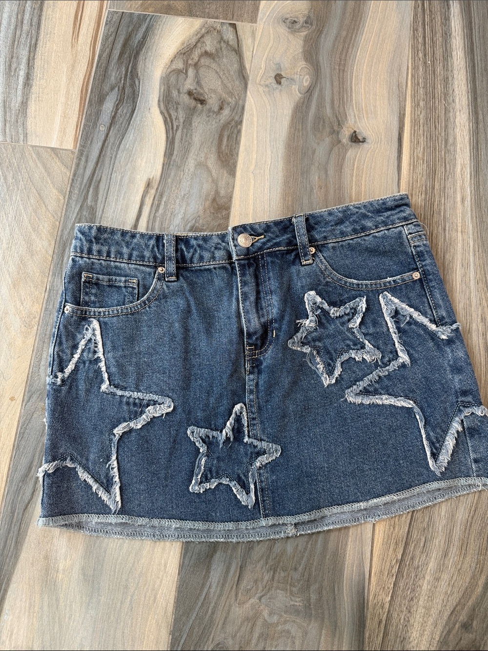 Denim Star Appliqué Mini Skirt - Blue